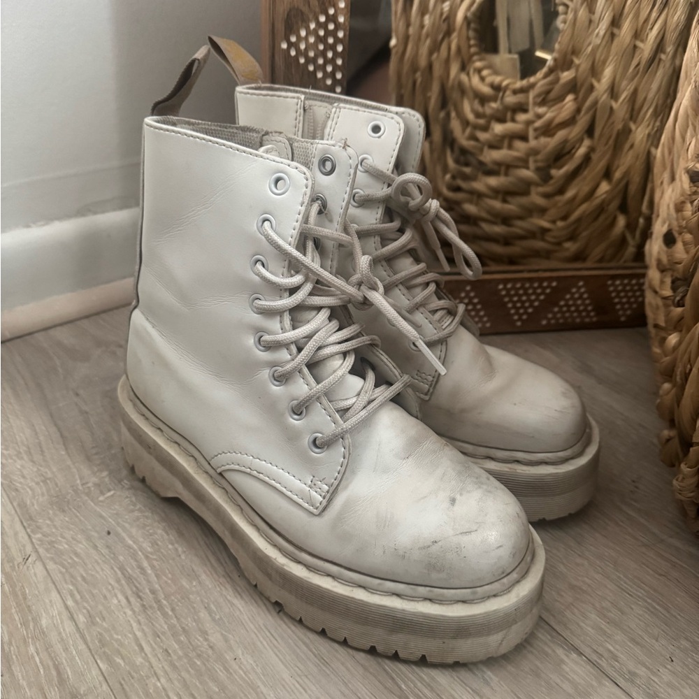 White Vegan Leather Dr. Martens Platform Boots